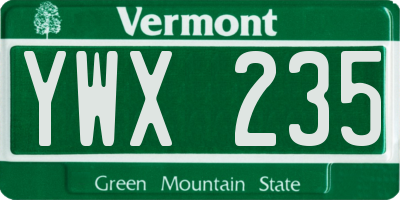 VT license plate YWX235