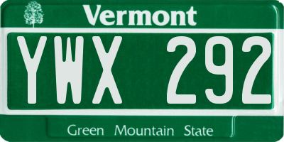 VT license plate YWX292