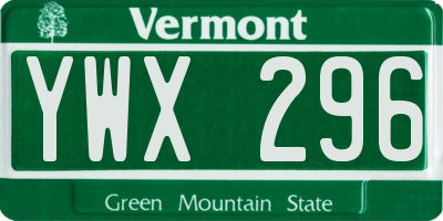 VT license plate YWX296