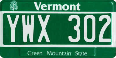 VT license plate YWX302
