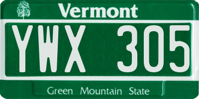 VT license plate YWX305