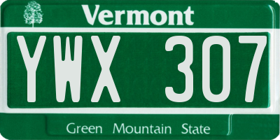 VT license plate YWX307