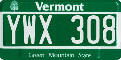 VT license plate YWX308