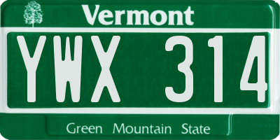 VT license plate YWX314