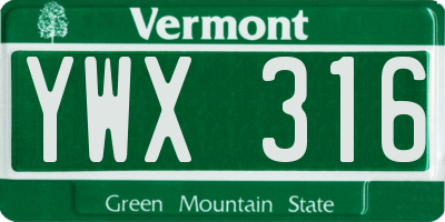 VT license plate YWX316
