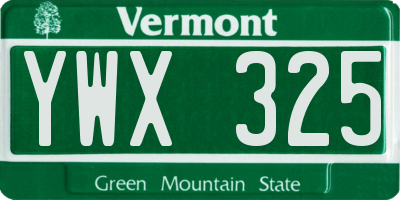 VT license plate YWX325