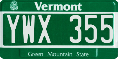 VT license plate YWX355