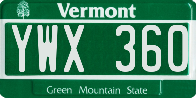 VT license plate YWX360