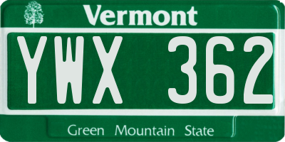 VT license plate YWX362