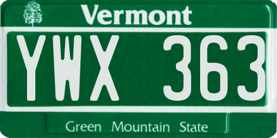 VT license plate YWX363