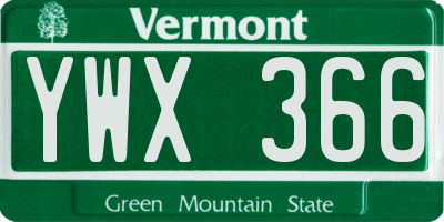 VT license plate YWX366