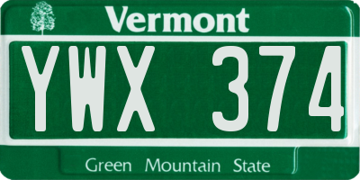 VT license plate YWX374