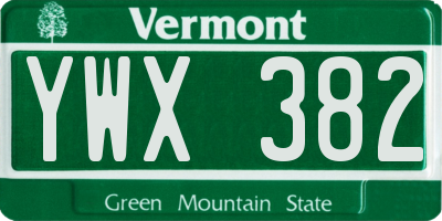 VT license plate YWX382