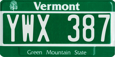 VT license plate YWX387