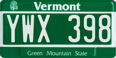 VT license plate YWX398