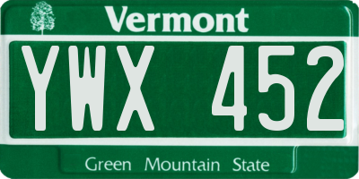 VT license plate YWX452