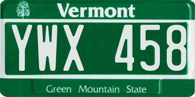 VT license plate YWX458