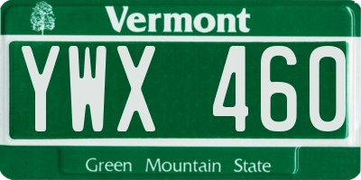 VT license plate YWX460