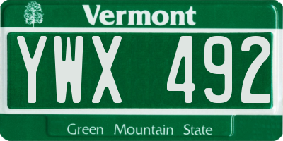 VT license plate YWX492