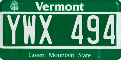 VT license plate YWX494