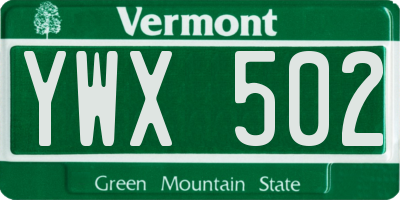 VT license plate YWX502