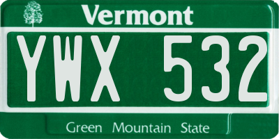 VT license plate YWX532