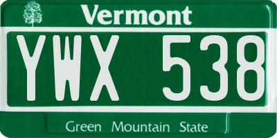 VT license plate YWX538