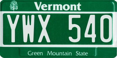 VT license plate YWX540