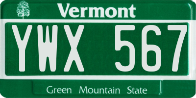 VT license plate YWX567