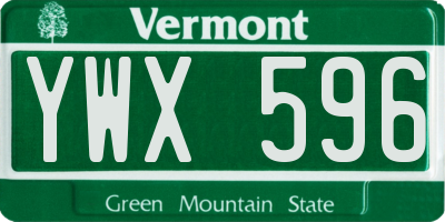 VT license plate YWX596