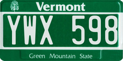 VT license plate YWX598