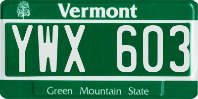 VT license plate YWX603