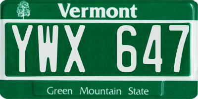 VT license plate YWX647