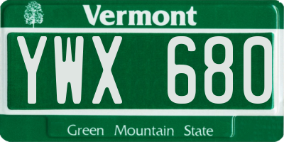 VT license plate YWX680