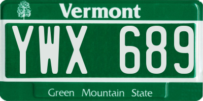 VT license plate YWX689