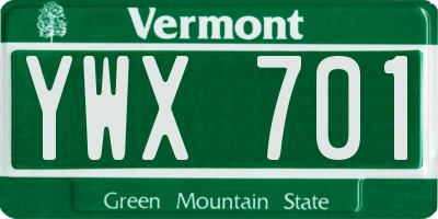 VT license plate YWX701