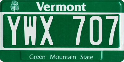 VT license plate YWX707