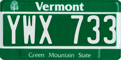 VT license plate YWX733