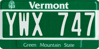 VT license plate YWX747