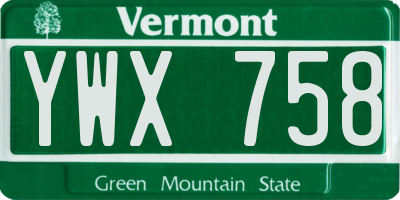 VT license plate YWX758