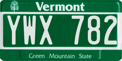 VT license plate YWX782