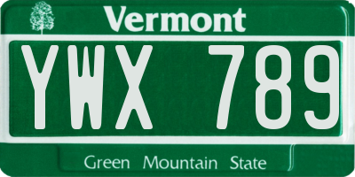 VT license plate YWX789