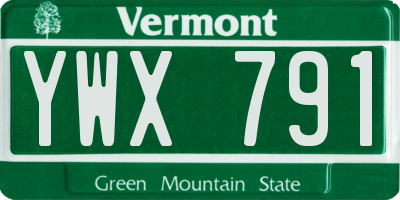 VT license plate YWX791