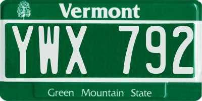 VT license plate YWX792