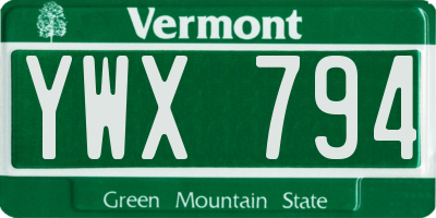 VT license plate YWX794