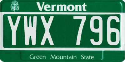 VT license plate YWX796