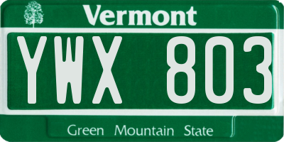 VT license plate YWX803