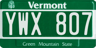 VT license plate YWX807