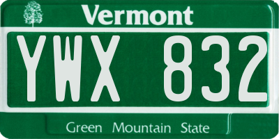 VT license plate YWX832