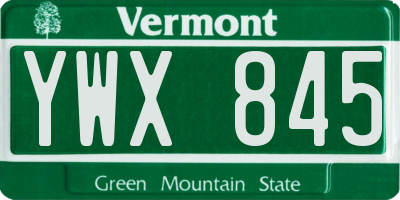VT license plate YWX845